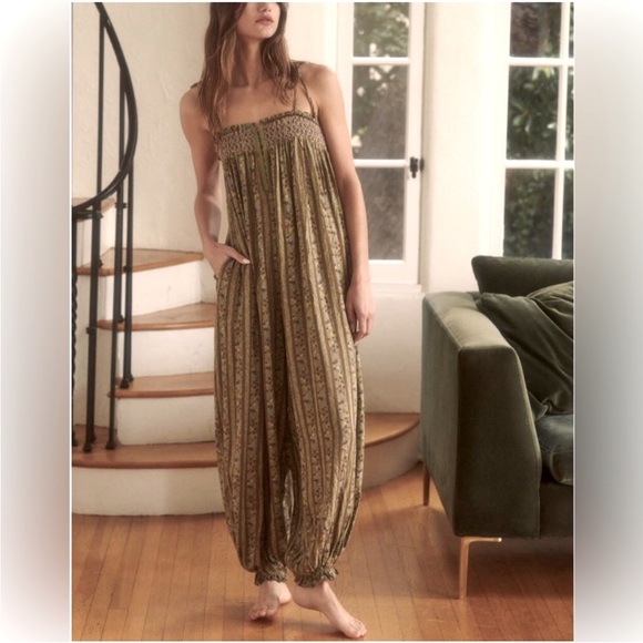 Intimately Free People Rule The World Floral Maxi Jumpsuit in Fern Combo Large - Picture 1 of 16